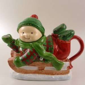  Boy on a Sled Ceramic Novelty Teapot by Home Kitchen 