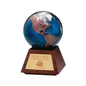 Terra   5 dia.   Art glass globe award on wood base.  