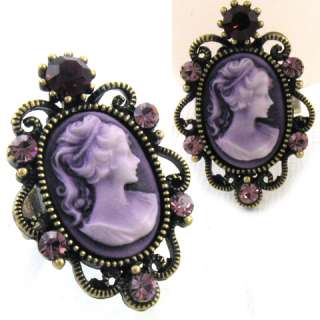 New Luxury Antique Style Purple Cameo Rhinestones Ring  