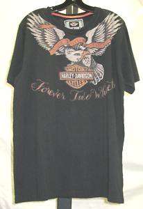 NWT Harley Davidson Black Gold Chrome Flames Bar Shield T Shirt Top on ...