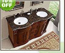 55 Monica   Granite Top Double Sink Bathroom Vanity Cabinet