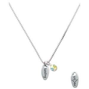  Healing Oval with Cutout Heart Charm Necklace with AB 