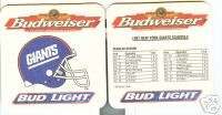 1997 Budweiser NEW YORK GIANTS COASTER with 1997 Schedule **  