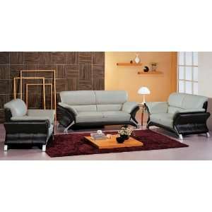   Leather Grey and Black Living Room Set 