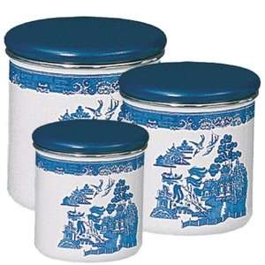 Johnson Brothers Willow Blue Enamel on Steel Storage Jars with Wooden 