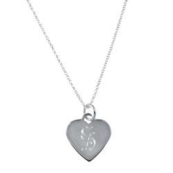   Sterling Silver 18 inch Old English Script Alphabet Heart Necklace