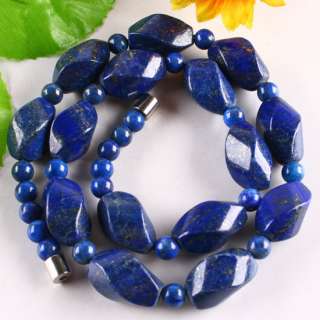 Genuine Lapis Lazuli Gemstone Twist Beads Necklace 18L  