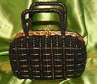 vintage walborg black beaded metal basket handbag purse expedited 