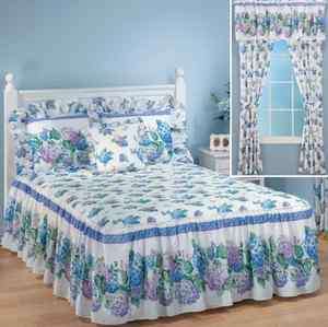   Butterfly Purple Flower Floral Ruffle Quilt Top Bedspread Set Queen