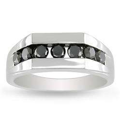 10k White Gold 1ct TDW Black Diamond Mens Ring  