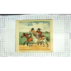   Colour Print Nursery Rhyme Men Children Riding Horses