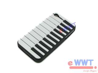 for iPhone 4 4G 4S Black Silicone Silicon Piano Music Key Soft Back 