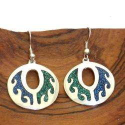 Alpaca Silver Turquoise and Malachite Chip Earrings (Mexico 