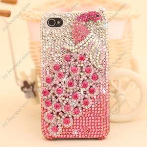 Pink 3D peacock Bling Crystal rhinestone hard Case Cover for Apple 