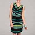 Tiana B Womens Black/ Turquoise Stripe Cowl Dress Was $ 