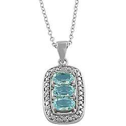 Sterling Silver 3 stone Blue Topaz and Diamond accented Necklace 