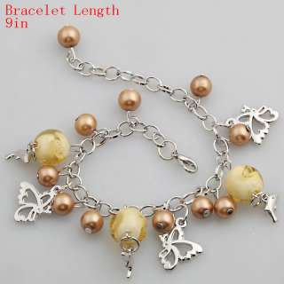 Silver Plated Brown Pearl Butterfly Fish Chain Bracelet  
