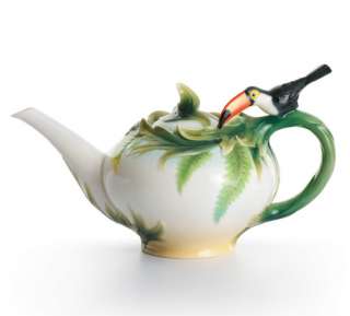 Franz Porcelain Paradise Calls Toucan Bird Teapot MIB  