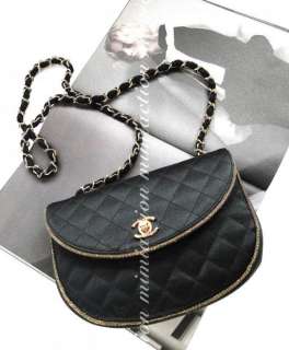 Auth Chanel black silk QUILTED VINTAGE HANDbag evening bag purse #2762 