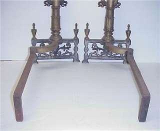 ANTIQUE CLASSICAL BRASS FIREPLACE ANDIRONS CLAW FEET  