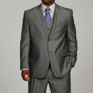 Sean John Mens Silver 3 piece Vested Suit  
