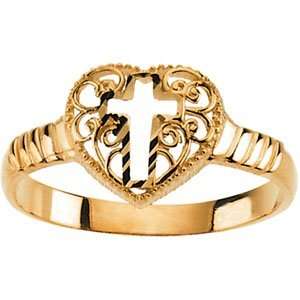  R16697 14K Yellow Gold Ring Cross Heart Ring Jewelry