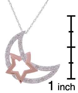 14k Two tone Gold Star Moon 1/3ct Diamond Pendant  
