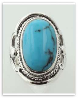 Antique Style Large Turquoise Ring Sterling Silver Sz 7  