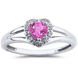 10k White Gold Pink Topaz and Diamond Heart Ring  
