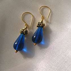 Czech Glass Royal Blue Drop Earrings (USA)  
