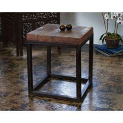 Weathered Reclaimed Wood and Iron Side Table (India)  