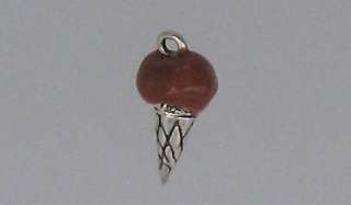 Sterling silver 3 D Enameled Chocolate Ice Cream Cone Charm, New 