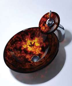 Kraus Fire Opal Glass Vessel Sink/ Waterfall Faucet  