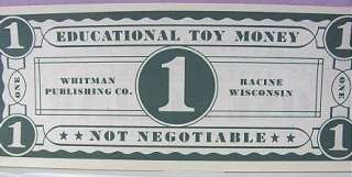   Vintage Whitman Publishing Educational Toy Play MONEY $1 $5 $10  