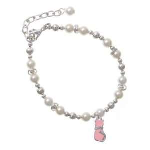    Pink Resin Cat Czech Pearl Beaded Charm Bracelet [Jewelry] Jewelry