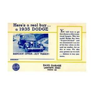 1935 DODGE Full Line Post Card Sales Piece