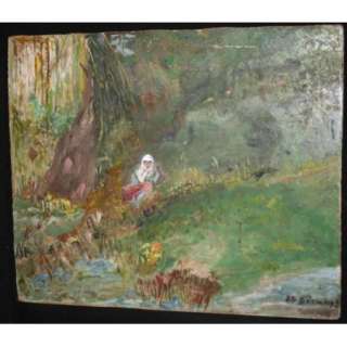 Bulgarian Impressionist Art, Antique Landscape Forest Oil Painting 