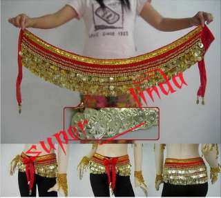 Belly Dance Hip Scarf Belt velvet&338pcs golden Coins 10 colours