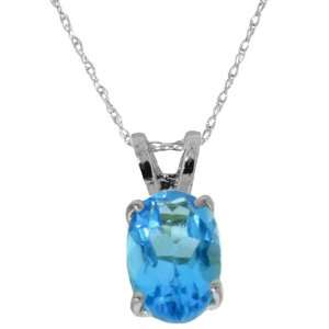  14k White Gold 18 Necklace with Oval Blue Topaz Pendant 