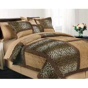 Faux Fur Leopard Quilt Bedspread Set King