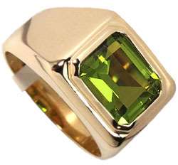 Mens Simulated Peridot Solitaire 18kt Gold Plated Ring  