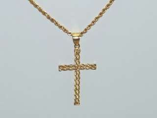 Solid 14K Yellow Gold Rope Necklace & Matching Cross  