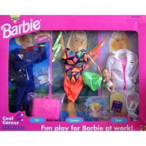  Barbie Cool Career Fashions Pilot, Gymnast & Doctor w Baby 