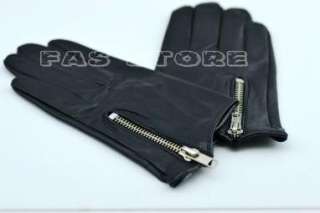Cool side zipper style soft real leather gloves*black  