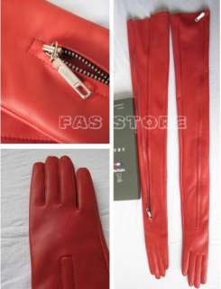 70cm(27.5) long zipper real leather opera gloves*red  