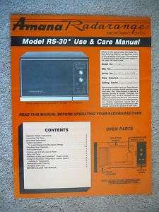 AMANA RADARANGE Microwave Oven   RS 30 Use Manual  