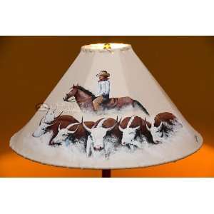   Painted Leather Lamp Shade 20  Cattle Drive (PL87)
