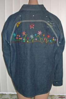 Butterfly Embroidered Mexican Wedding Vintage 70s Shirt Work Hippy 