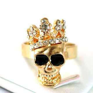   Crown Skull Gold plating Diamante Zircon CZ Adjustable Ring  