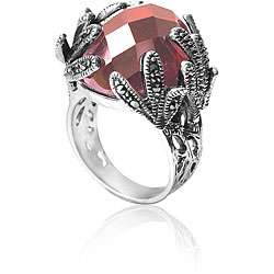   Oval cut Red Zircon and Marcasite Stone Ring (China)  